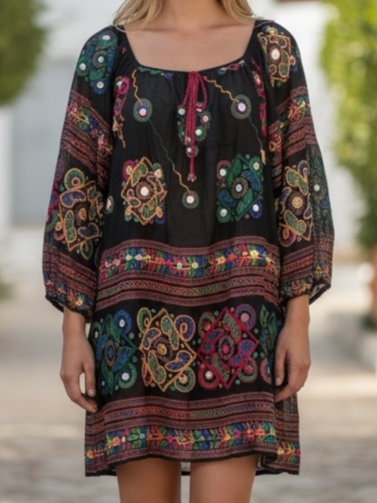 Juliet Dunn Dresses & Skirts - RARE NWT Juliet Dunn London Black Embroidered Mini Kaftan Dress Mirror Beach S